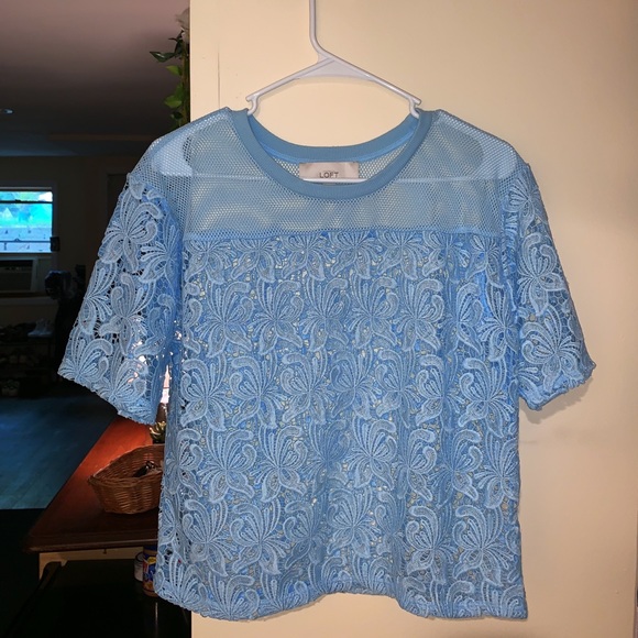 LOFT: BABY BLUE LACE SHIRT - Picture 2 of 2